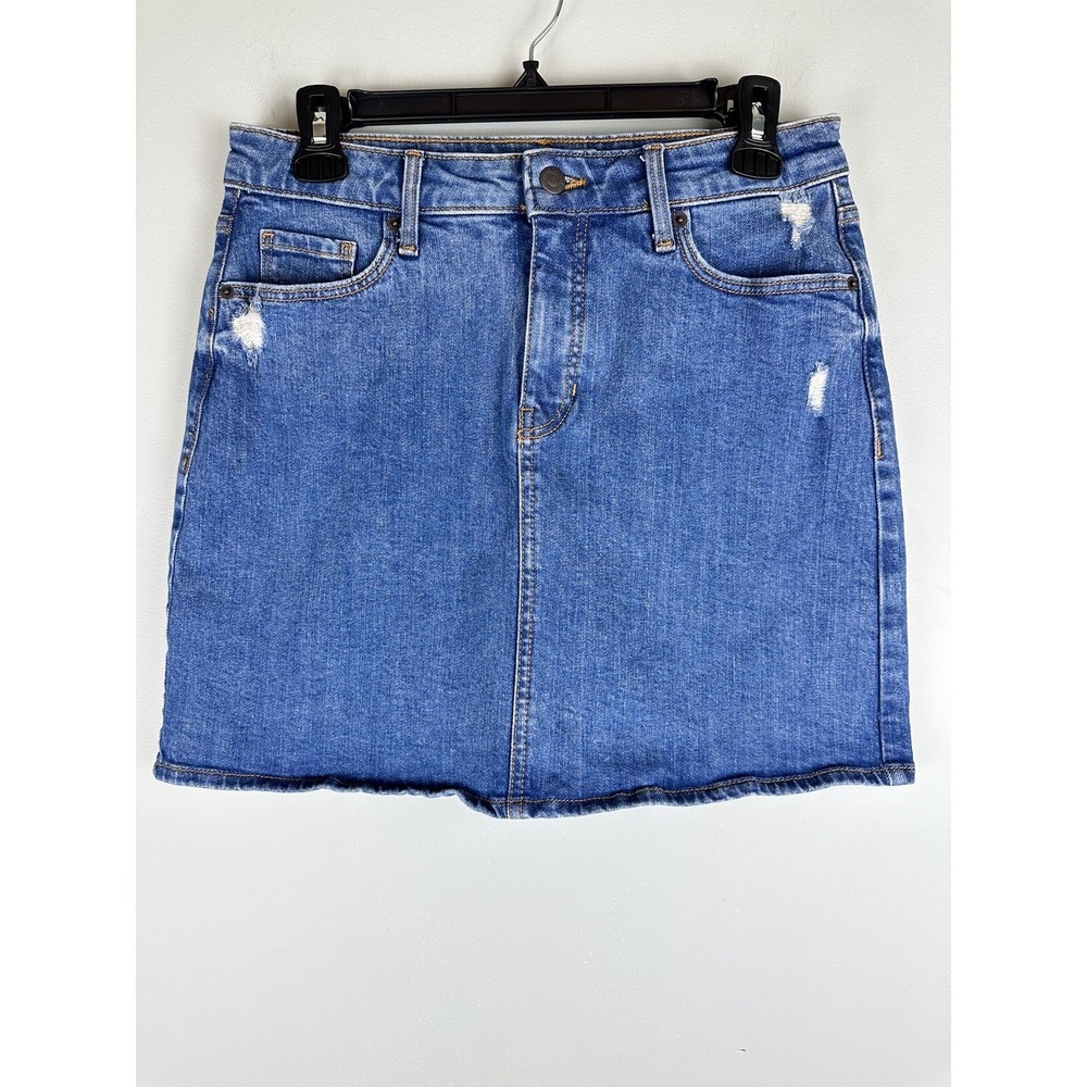 Old Navy Women's Denim Jean Skirt Distressed Medium Wash Pockets Size 6